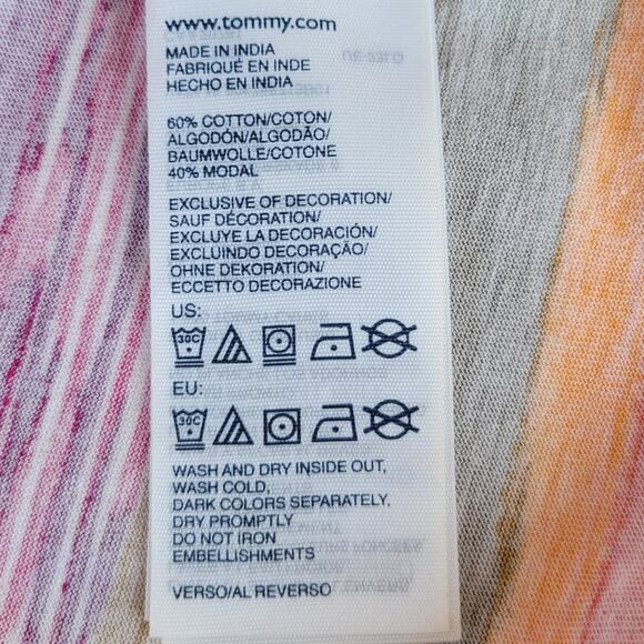 Tommy Hilfiger Striped Midi Dress Beaded Neckline Keyhole Back Multi Size L - Picture 7 of 12